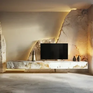 Jen Po Omezenou Doba TV stolek Cuor 250 cm keramika Minas Melange bílá béžová 1 výklopná dvířka 1 zásuvka závěsný